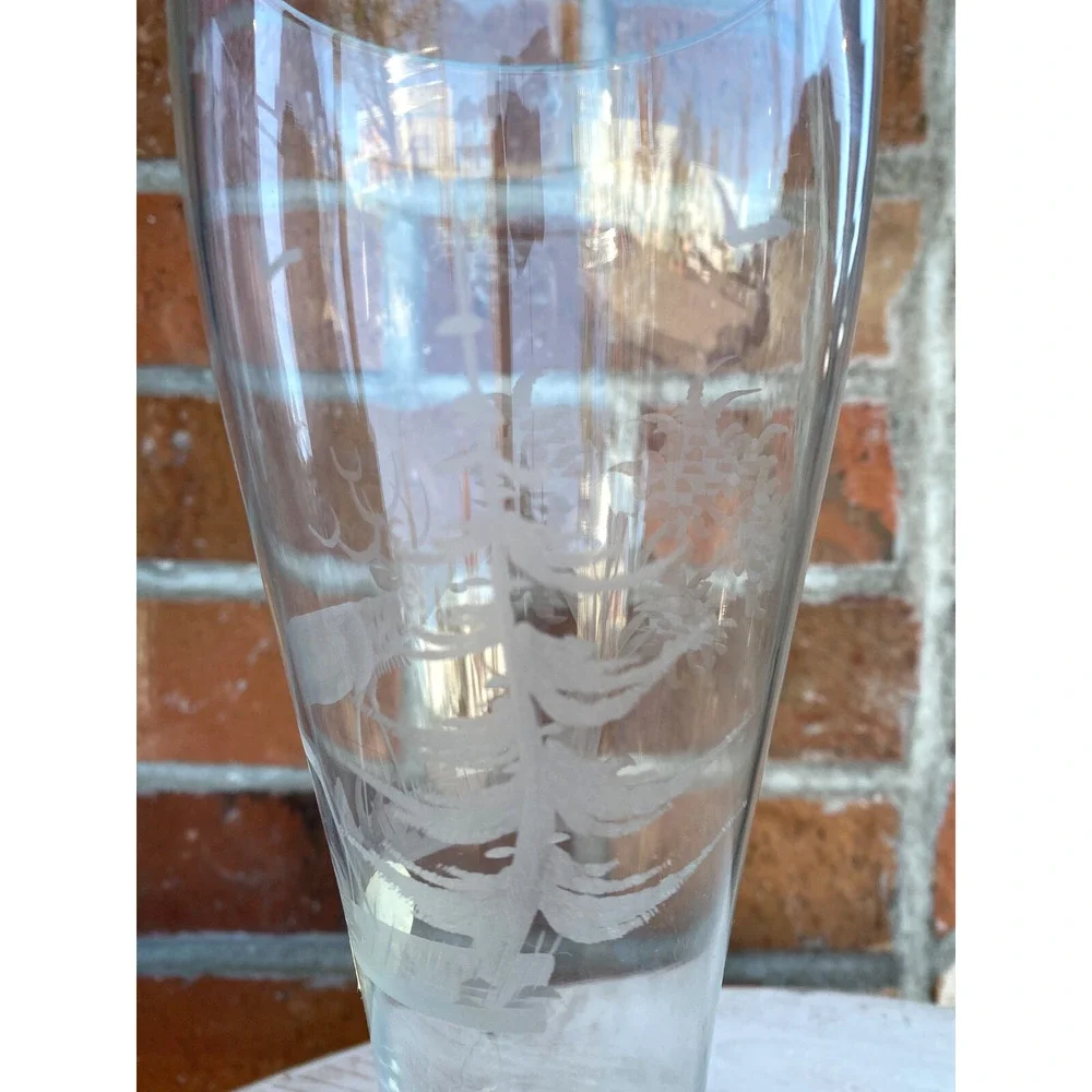 ECHT KRISTALL Pilsner Glass Etched Stag and Trees Beer Glass